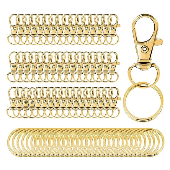 100PCS Gold Swivel Snap Hooks with Key Rings,Metal Lanyard Keychain Hooks Lobster Clasps for Key Jewelry DIY Crafts