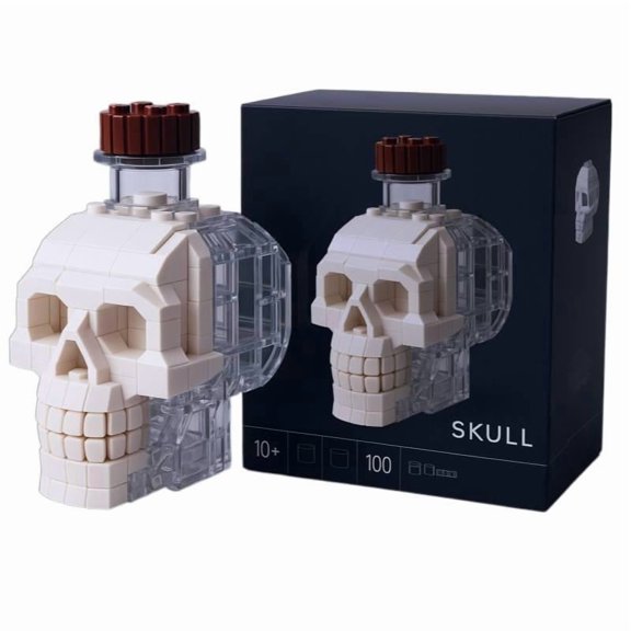 100PCS Gothic Skull Wine Bottle Building Blocks Transparent Tabletop Storage Decor Sculpture, Ages 10+