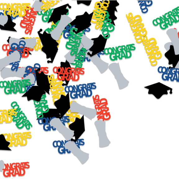 100PCS Graduation Confetti, Multicolor, Congrats Grad Theme, Mortarboard and Diploma Shapes, Party Table Decoration
