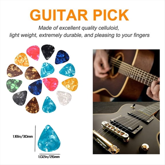 100PCS Guitar Picks, 0.46mm Thickness Celluloid Guitar Pick Plectrums for , Acoustic Guitars 30X26MM