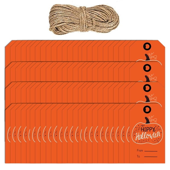 100PCS Halloween Hanging Labels, 2x1.2inch Writable for Present Case Candy Bag