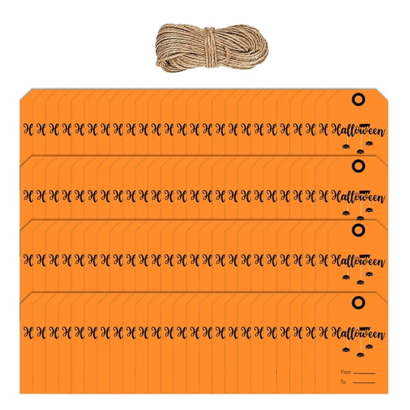 100PCS Halloween Hanging Labels, 2x1.2inch Writable for Present Case Candy Bag
