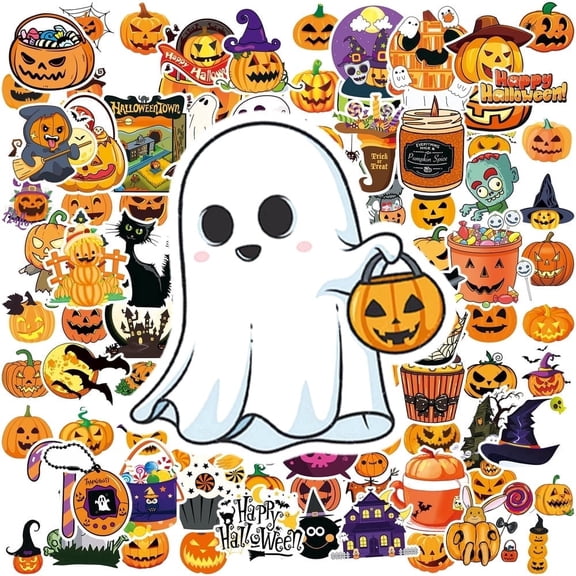 100PCS Halloween Stickers No Repeat Waterproof Reusable Pumpkin Ghost Vinyl Decals for Laptop Water Bottle