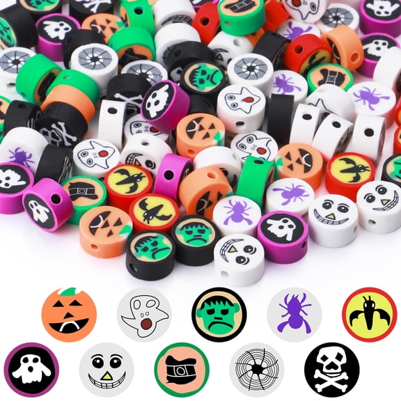 100PCS Halloween Supplies Polymer Clay Beads,Cute Clay Beads For Bracelets Handmade Polymer Clay Beads