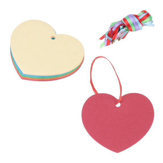 100PCS Heart Paper Cutouts 3 Inch Assorted Color Heart Shaped Tags with 100PCS Ribbon,  Blue Green Red