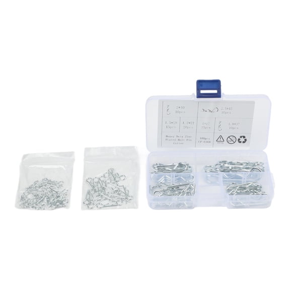100PCS Heavy Duty R Type Cotter Pin Assortment Kit, Zinc Plated Carbon Steel Fasteners with Multiple Sizes for Automotive and Machinery Repair, Organized Storage Case Included