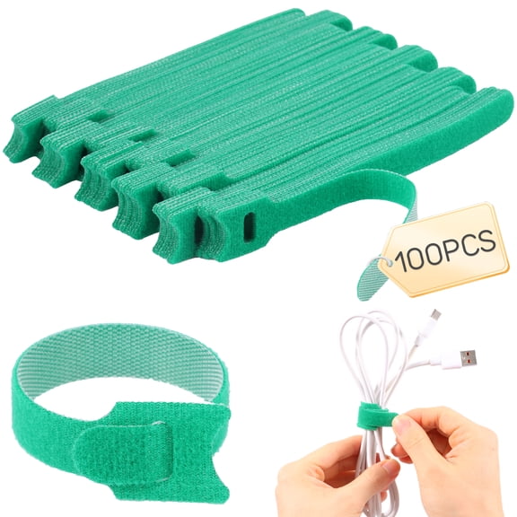 100PCS Hook and Loop Straps -5.9 Inch Reusable Cable Ties for Cable Management, Adjustable Cord Organizer Hook & Loop Straps for Home, Office and Data Centers,(Green)