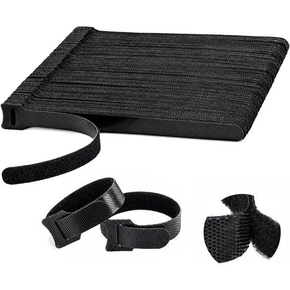 100PCS Hook and Loop Straps - 6 Inch Reusable Cable Ties for Cable Management, Adjustable Cord Organizer Hook & Loop Straps for Home, Office and Data Centers, Black