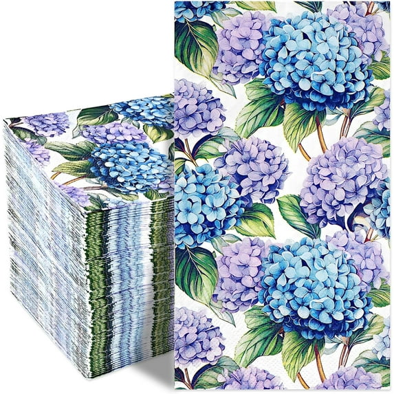 100PCS Hydrangea Floral Napkins, 3 Ply Disposable Hand Towels for Bathroom, Floral Paper Napkins Disposable Dinner Napkins for Spring Wedding Baby Shower Bridal Shower Birthday Party Supplies
