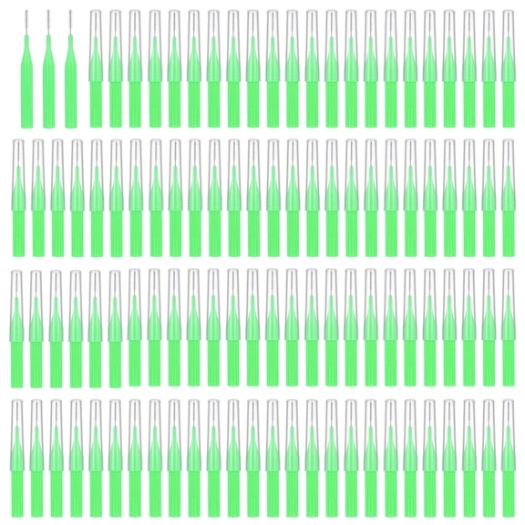 100PCS Interdental Brushes, Orthodontic Dental Floss Picks with Storage Box, Green
