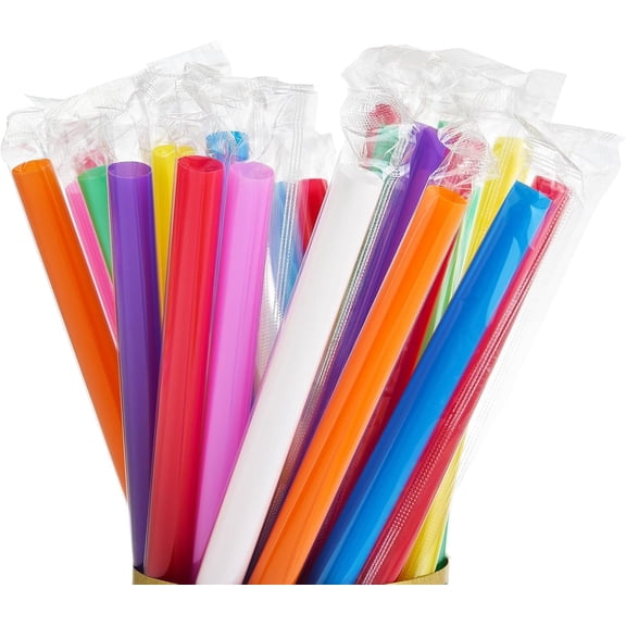 100 Pcs Jumbo Smoothie Boba Straws, Colorful Disposable Plastic Straws, Wide-Mouthed Milkshake Straw, Individually Wrapped Straw for Bubble Tea & Thick Beverages, Parties(0.43" Wide X 8.5" Long)