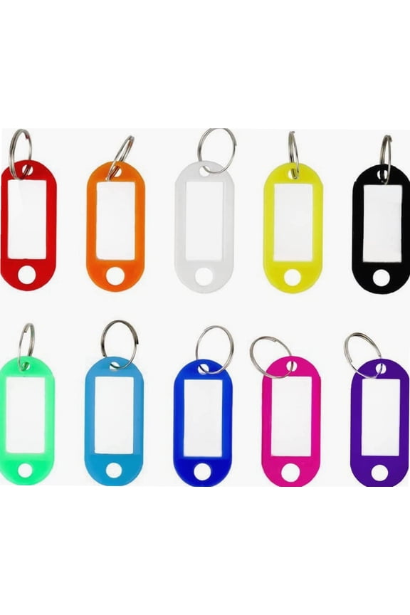 100PCS Key Tags with Blank Paper Labels Protective Plastic Films and Split Rings, Tough Plastic Keychain Tags, Keychain Labels Identifiers for Name, 10 Colors