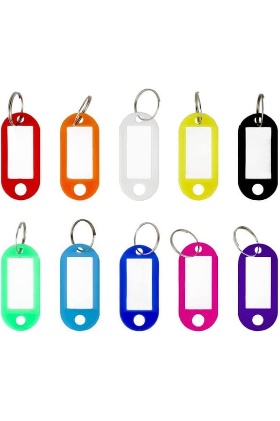 100PCS Key Tags with Blank Paper Labels Protective Plastic Films and Split Rings, Tough Plastic Keychain Tags, Keychain Labels Identifiers for Name, 10 Colors