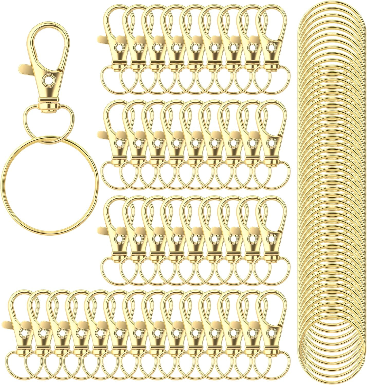 100PCS Keychain Clip, Key Chain Hooks, Premium Metal Swivel Lobster Claw Clasps Lanyard Snap Hooks with Key Rings for Keychain Clip Lanyard Jewelry DIY Crafts(Gold)