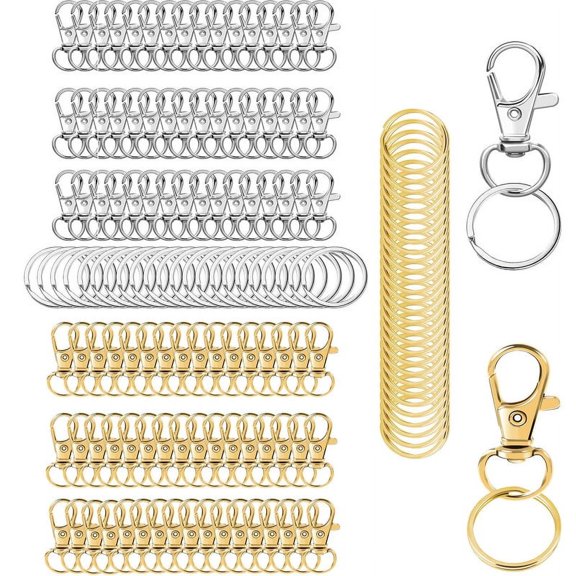 100PCS Keychain Clip, Key Chain Hooks, Premium Metal Swivel Lobster Claw Clasps Lanyard Snap Hooks with Key Rings for Keychain Clip Lanyard Jewelry DIY Crafts(Silver+Gold)