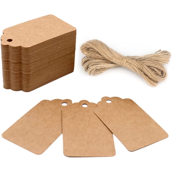 100PCS Kraft Paper Gift Tags with String, 2.81.6 in Blank Gift Tags, Marking Price Tag, Writable Hanging Label Present Name Tag for Gift Wrapping, Gift Bags, Holiday Arts & Crafts