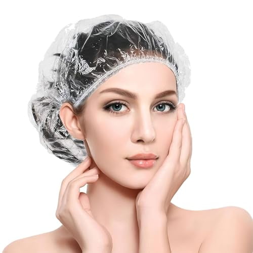 100PCS Large Disposable Shower Caps for Women reusable waterproof, 20" Plastic Deep Conditioning Hair Cap for Shower, Multi-use Thick Elastic Clear Shower Cap for Home Salon Hotel and Travel