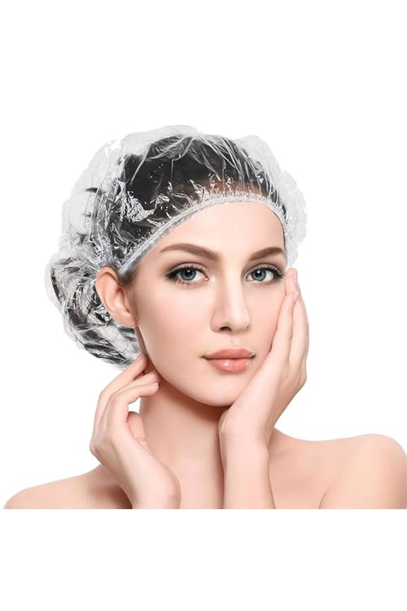 100PCS Large Disposable Shower Caps for Women reusable waterproof, 20" Plastic Deep Conditioning Hair Cap for Shower, Multi-use Thick Elastic Clear Shower Cap for Home Salon Hotel and Travel