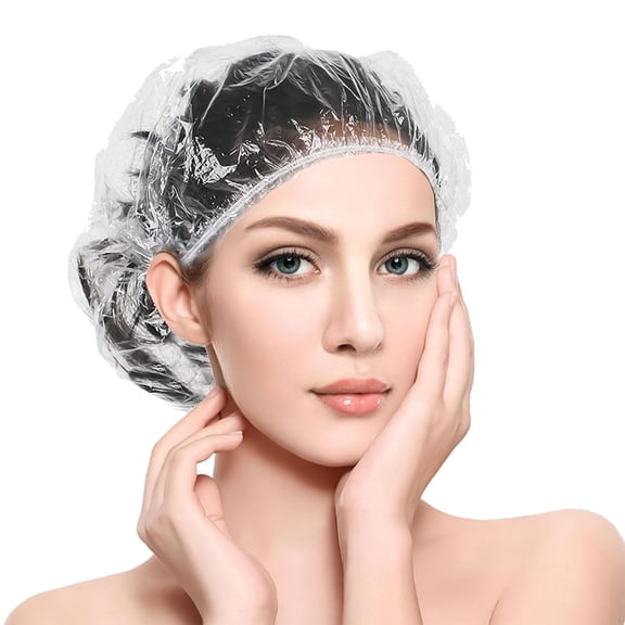 100PCS Large Disposable for Women reusable waterproof, 20" Plastic Deep Conditioning Hair Cap Shower, Multi-use Thick Elastic Clear Shower Home Salon Hotel and Travel