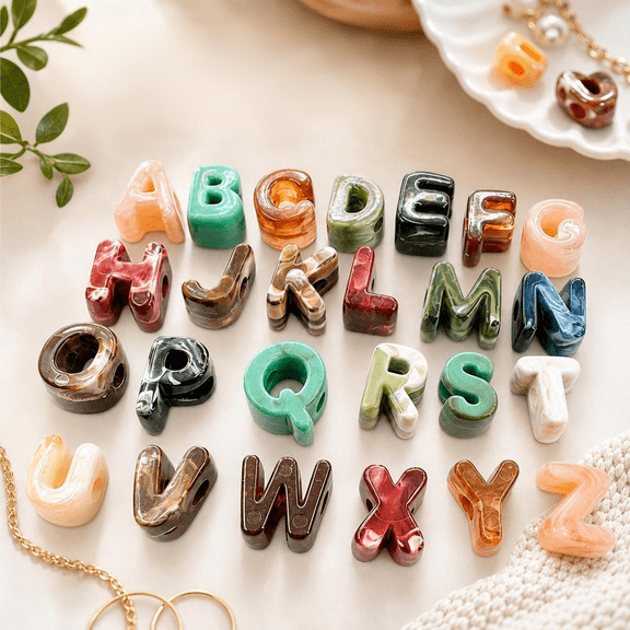 100PCS Large Letter Beads Imitation Marble Acrylic Alphabet Beads