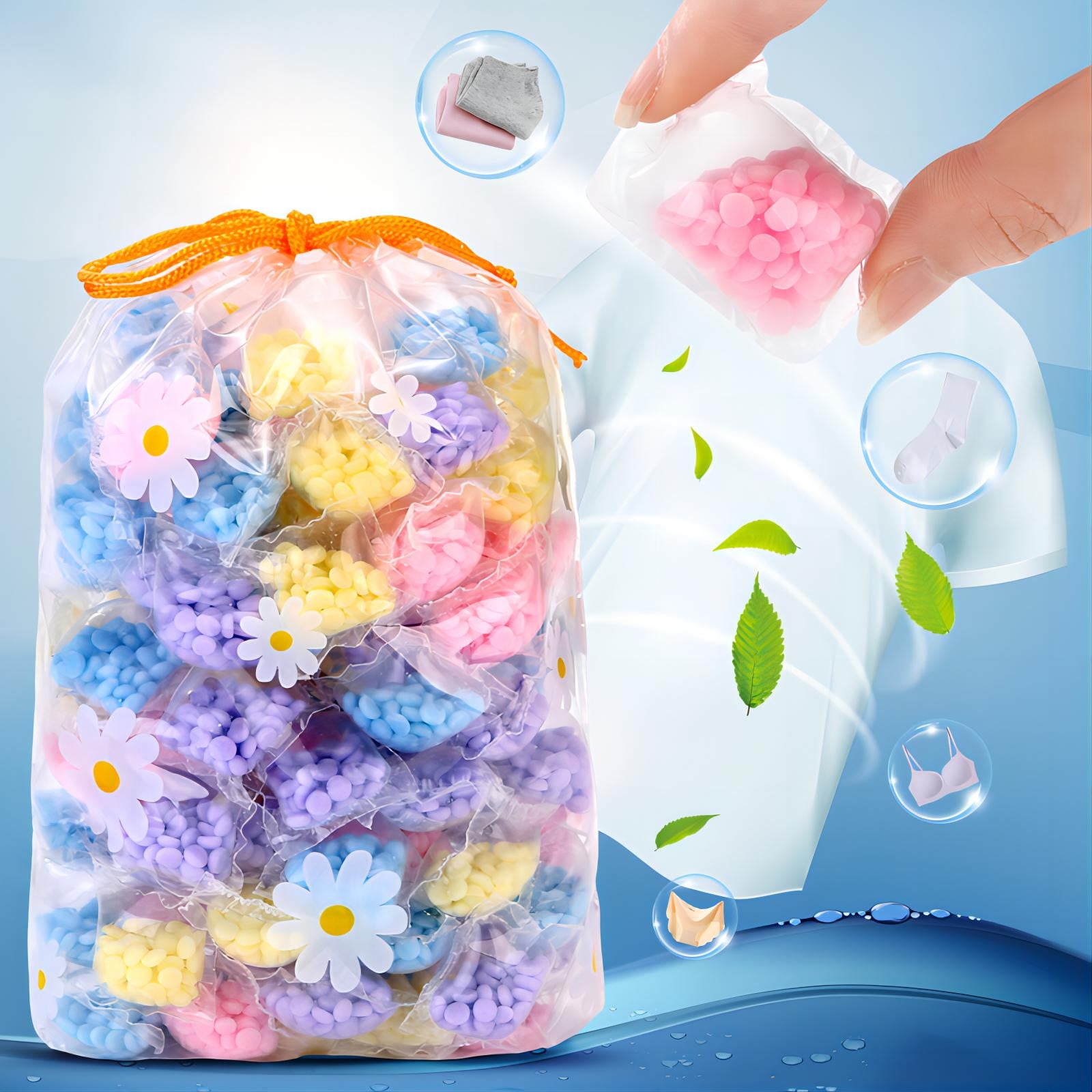 100PCS Laundry Beads Detergent Lavender Freshener Lasting in-wash Fragrant Washer Fabric for Smelling Laundry Booster Beads Fresh in Softener Assorted Clothes Beads