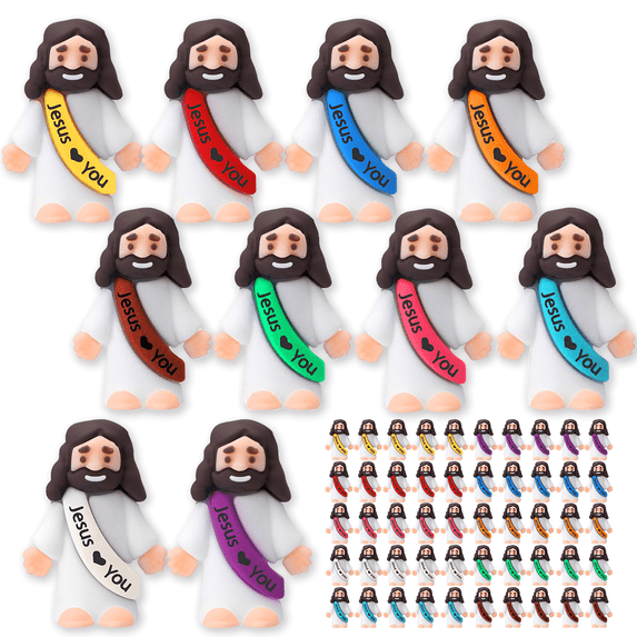100PCS Little Jesus Figures, Mini Jesus Figurines in Bulk, Multicolor Tiny Jesus Figures, Miniature Figurines to Hide and Seek Religious Gifts for Easter Egg Stuffers(10 Colors)