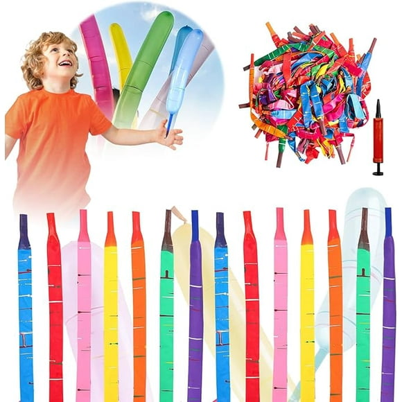 100PCS Long Rocket Balloons + Air Pump - 40-Inch Giant Screaming Whistling Magic Balloons for Boys Girls Birthday, Halloween, Festival Party Decor Supplies