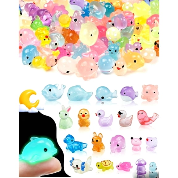 100PCS Luminous mini Resin Animals Bulk - 20 Styles Glow in The Dark Plastic Tiny Animals Figures for Dollhouse, Fairy Garden, Aquarium, Party Favors & DIY Craft Decor