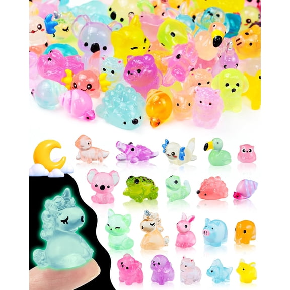 100PCS Luminous mini Resin Animals Bulk - 20 Styles Glow in The Dark Plastic Tiny Animals Figures for Dollhouse, Fairy Garden, Aquarium, Party Favors & DIY Craft Decor