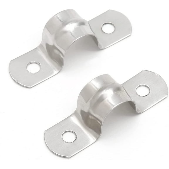 100PCS M12 (1/2 Inch) Stainless Steel Rigid Pipe Hole Strap, U Bracket Pipe Strip Cable Clamp Hanger with 2 Holes Fit for 1/2 inch Pipes OD