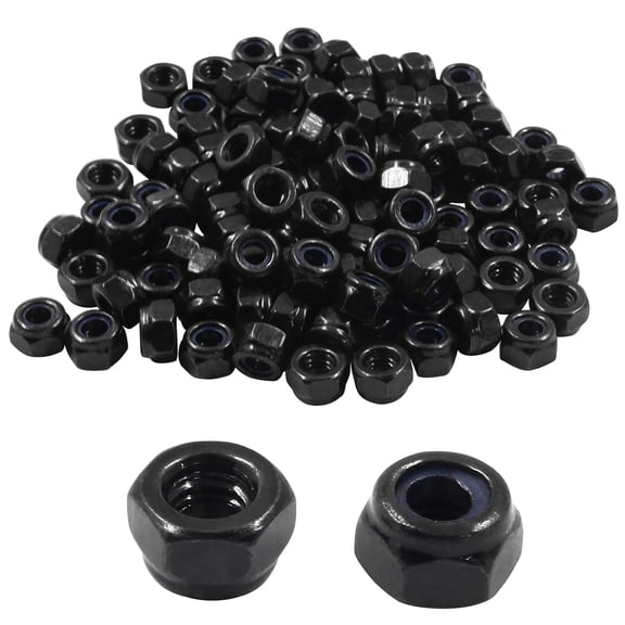 100PCS M4 x 0.7mm Hex Lock Nuts, Black Nylon Lock Non-Slip Nut, Carbon Steel Self-Locking Nuts for Fasteners