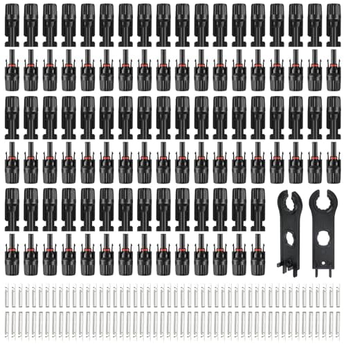 100PCS MC4 Soar Connectors Solar Panel Cable Connectors 1000V 30A IP67 Waterproof Male/Female Plug with Spanners, Suitable for 14AWG-10AWG Solar Cables (50 Pairs)$$Garden & Patio