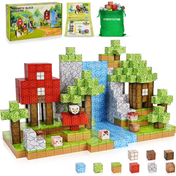 100PCS Magnetic Blocks-Build Magnet World Set for Boys & Girls Age 3-5 6-8, Sensory Toys for Toddlers Birthday Gifts for 3+ Years Old Girls Boys