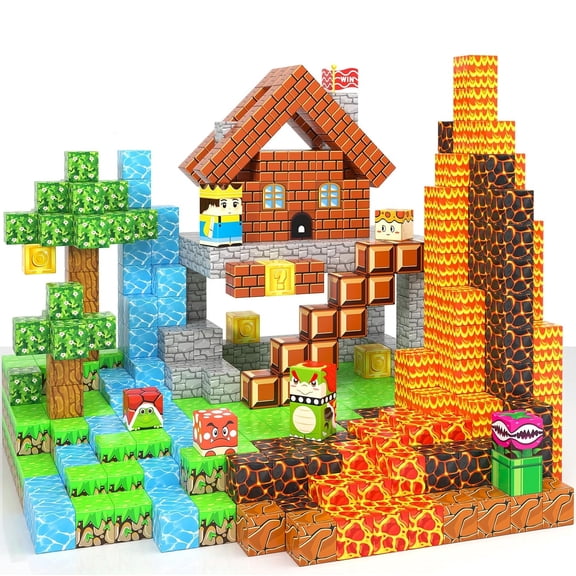 100PCS Magnetic Blocks, Build Mine Magnet World Game Adventure Set STEM Building Toys for Kids 3+ Years Old 1 Magnetic Cubes for Boys Toddler Toys Gifts Toys for Ages 3-5 5-7 8-12
