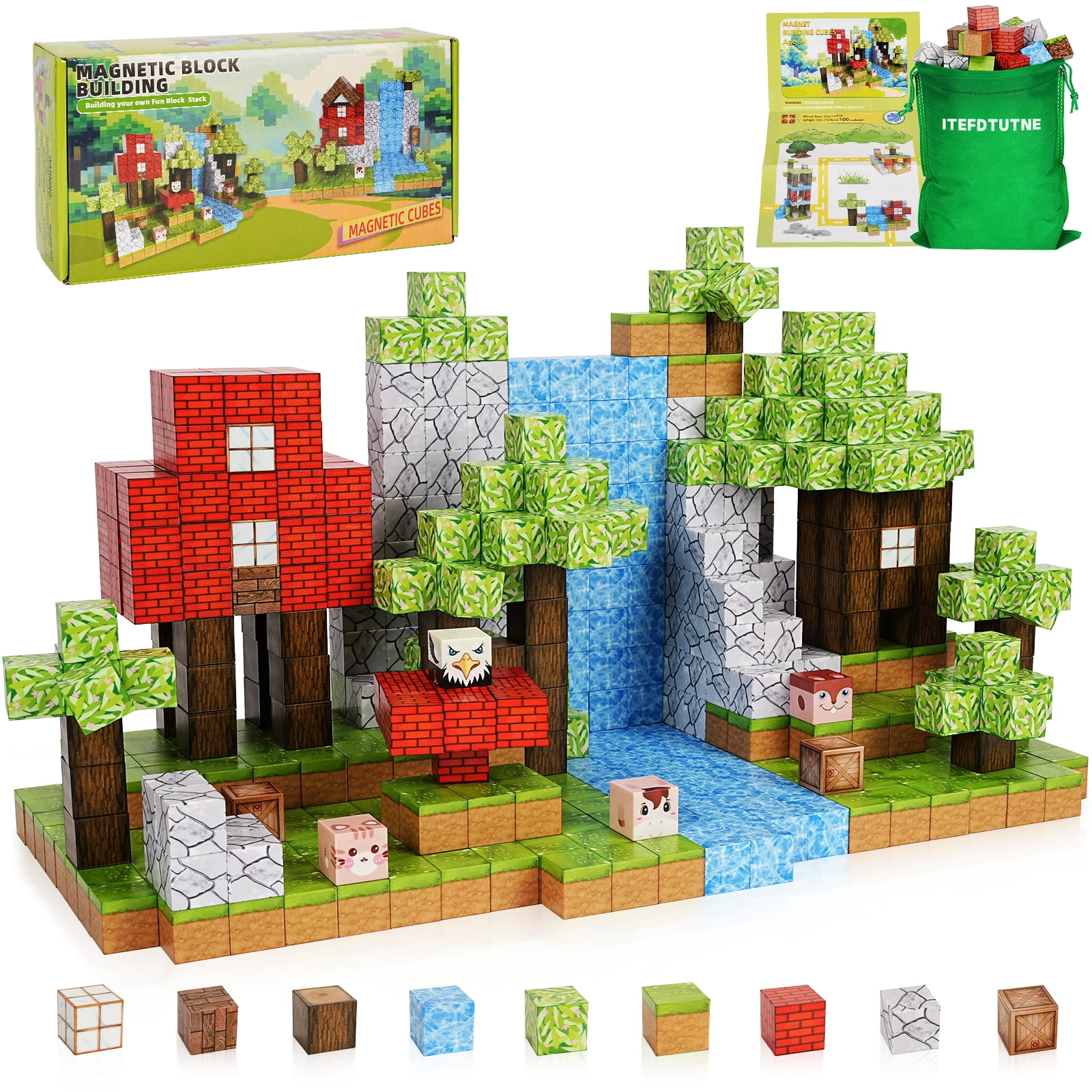 Crtynell 100PCS Magnetic Blocks-Build Magnet World Set for Boys & Girls Age 3-5 6-8, Sensory Toys for Toddlers Birthday Gifts for 3+ Years Old Girls Boys