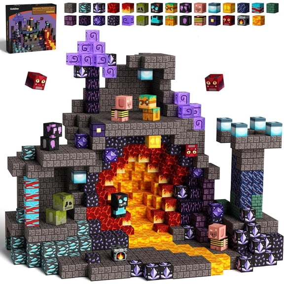 100PCS Magnetic Building Blocks for Kids, Cave World Style Pattern Cubes, STEM Construction Set Build Multiple Shapes, Educational Toy for Boys & Girls
