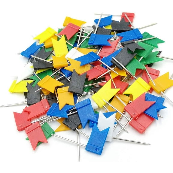 100PCS Map Flag Push Pins, Colorful Map Tacks Push Pins, Flag Tacks with Steel Points - 7 Colors