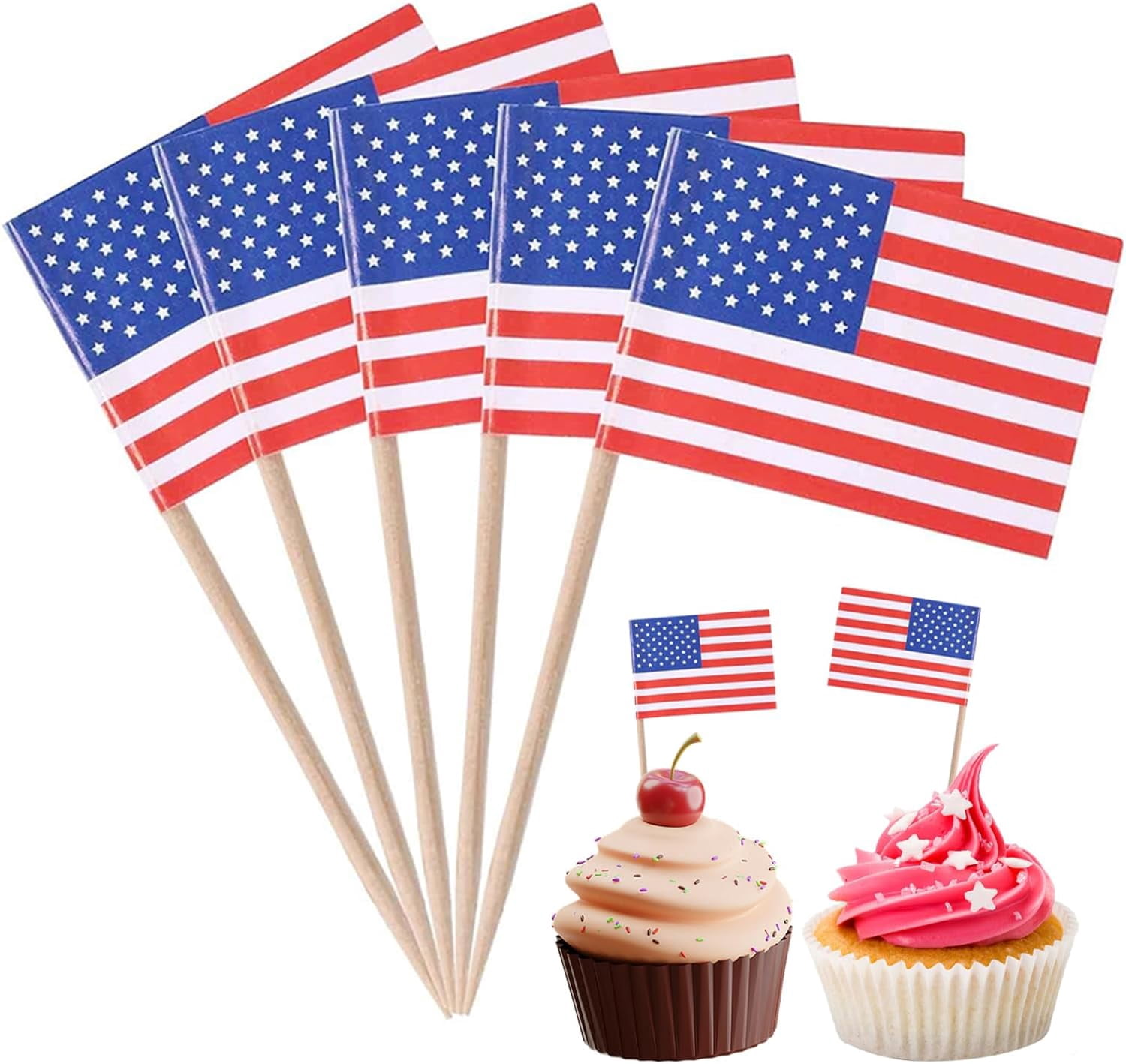Food Stringer Flags Mini America Flags on Sticks Food Flags Cupcake Toppers for ...