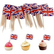 100PCS Mini Britain Flags On Sticks Food Flags Toothpick Cupcake Toppers Mini Cocktail Stick Flag Decor for Independence Day Party Decoration