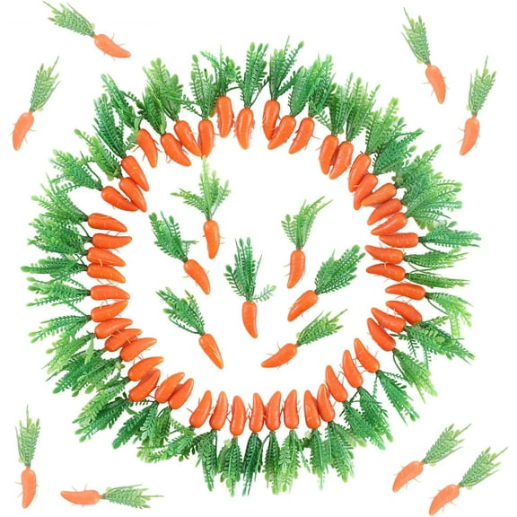 100PCS Mini Easter Carrots Plastic Carrot Shape Artificial Vegetables Ornaments Decorative Bunny Carrots Realistic Carrots Easter Miniature Decorations for Home Kitchen Table Centerpiece
