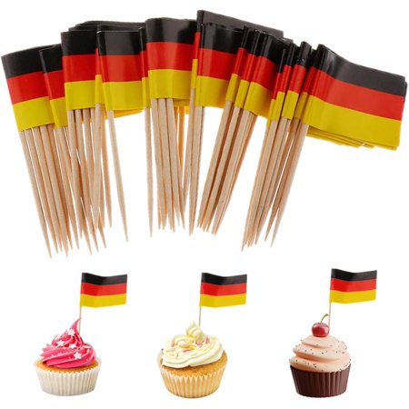 100PCS Mini Germany Flags On Sticks Food Flags Toothpick Cupcake Toppers Mini Cocktail Stick Flag Decor for Independence Day Party Decoration