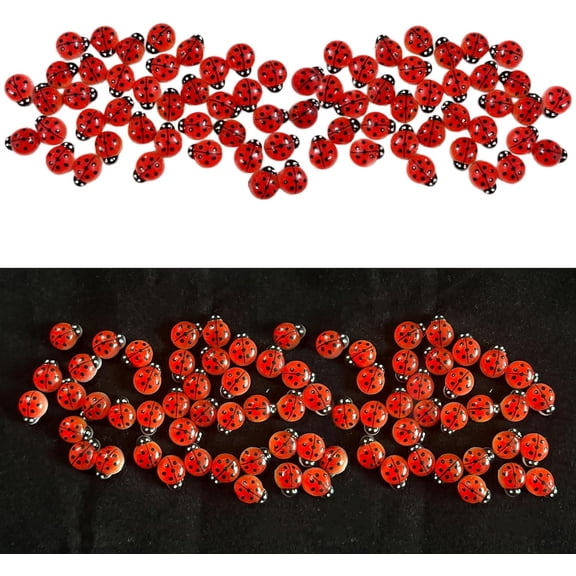 100PCS Mini Glow in Dark Tree Ladybug,Fairy Luminous Ladybug Micro Miniature Tiny Resin Figures for Garden Landscape Aquarium Dollhouse Decoration Lawn Yard Patio Plant Decor