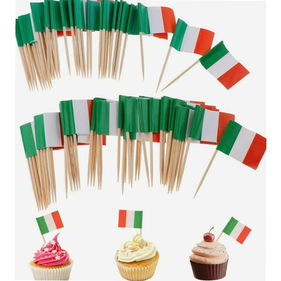 100PCS Mini Italy Flags On Sticks Food Flags Toothpick Cupcake Toppers Mini Cocktail Stick Flag Decor for Independence Day Party Decoration