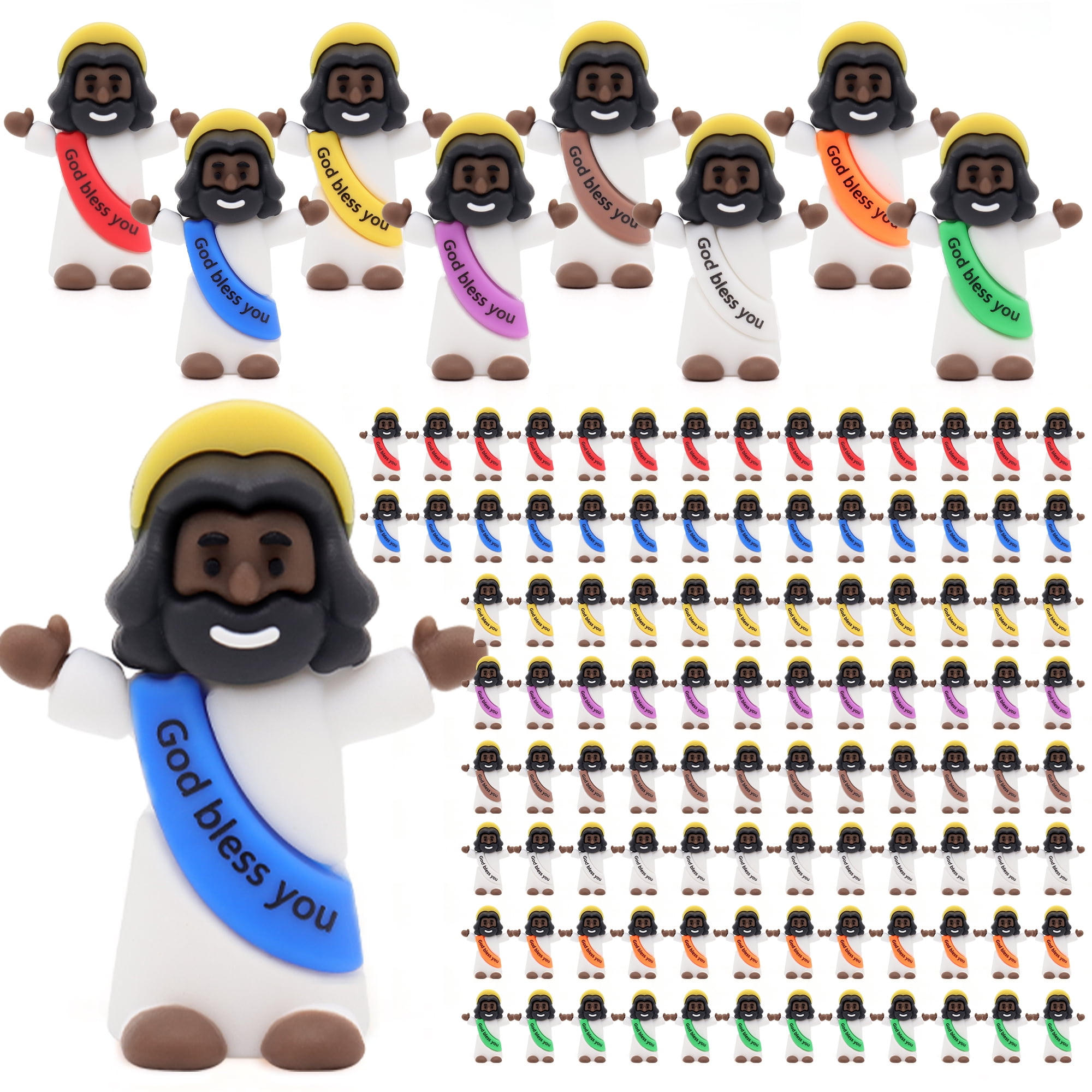 100PCS Mini Jesus Figurines , Christian Decorations With "God Bless You, " Perfect For Jesus Challenge, Party Props, Religious Favors, Church Events, And Easter Gifts-Black