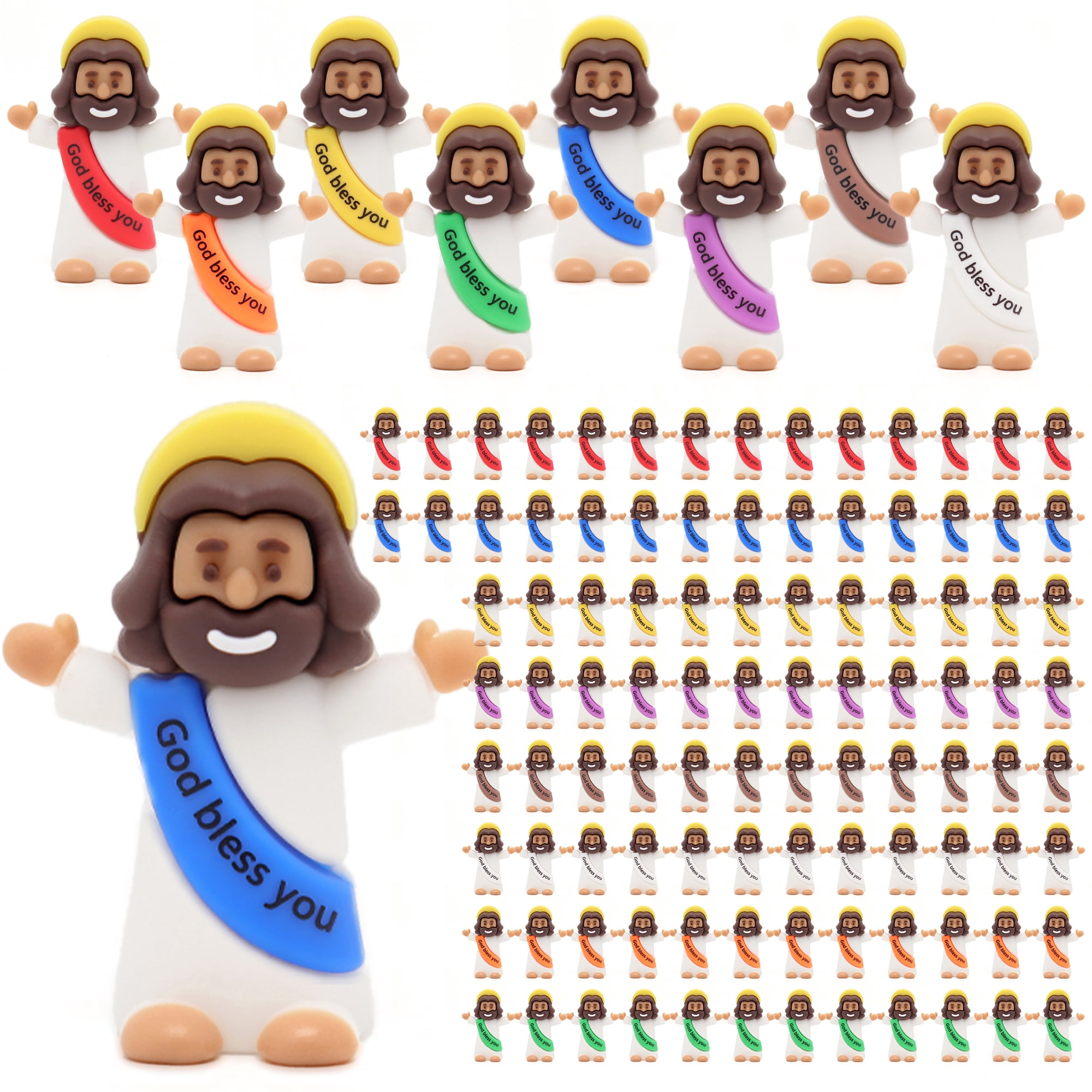 100PCS Mini Jesus Figurines Christian Decorations With "God Bless You, " Perfect For Jesus Challenge, Party Props, Religious Favors, Church Events, And Easter Gifts-Brown