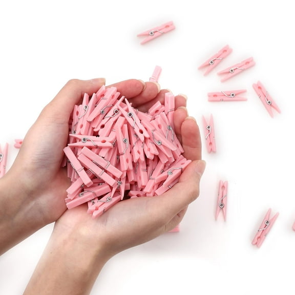 100PCS Shower Clothespins Plastic Mini Pins with Waterproof Bag, Pink Decorative Clips for Party Games, DIY Crafts, Hanging Decorations