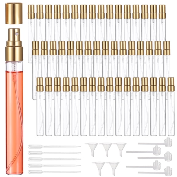 100PCS Mini Spray Bottles, Refillable Glass Perfume Bottles, Portable Travel Sample Containers, Fine Mist Atomizers with Caps, Includes 5 Funnels, 5 Dispensers, and 5 Droppers