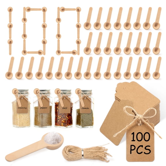 100PCS Mini Wooden Spoon 2.95 Inches Small Bath Salt Spoon Wooden Little Teaspoon for Sugar Scrub Jar Spice Condiment Jam