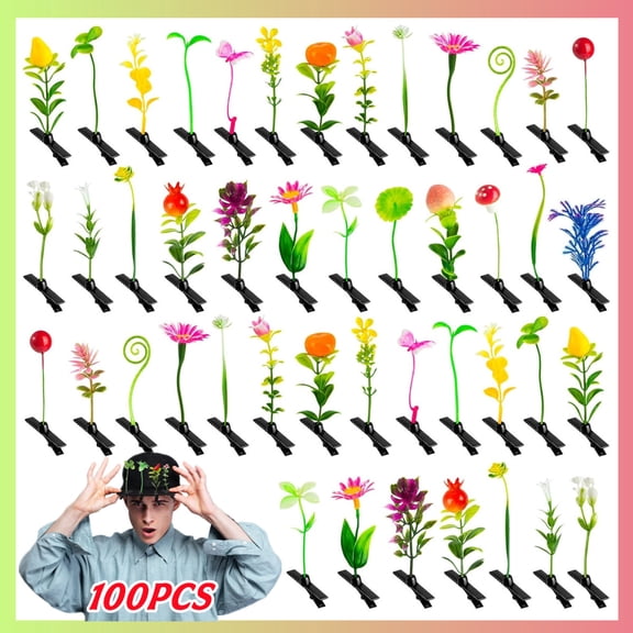 100PCS Mixed Bean Sprout Hair Clips Little Leaf Leaves Rave Plur Festival Concert Flower Grass Cute Small Straight Hairpins Funny Costume Barrette Headwear Hair Accessories Party Headwear Pin