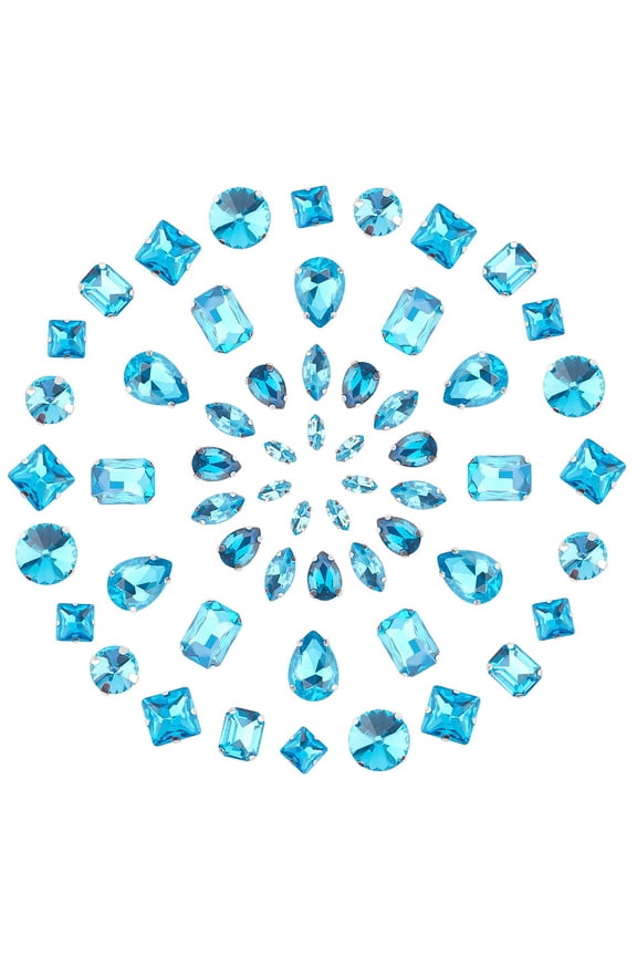 100PCS Mixed Shapes Large Sew On Rhinestones Tear Drop Rhinestones Flatback Gemstones for DIY Crafts Jewelry Clothes Bag Shoes Dress Blue